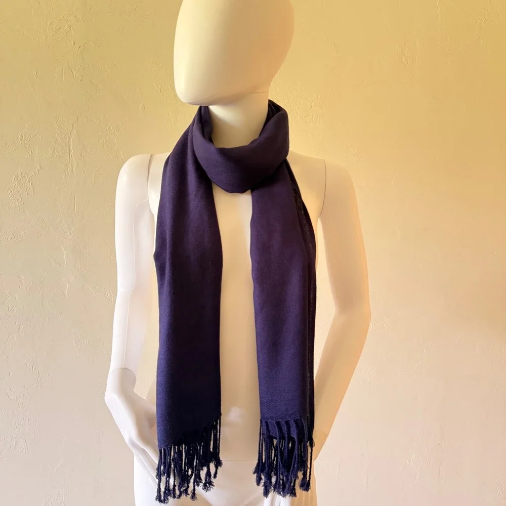 Pashmina Women's Silk Blend Scarf Wrap Navy Solid Fringe Shawl 70x27‎